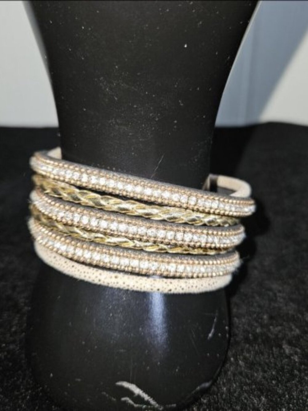Goldtone with Rhinestone Textile Magnetic Clasp Bracelet